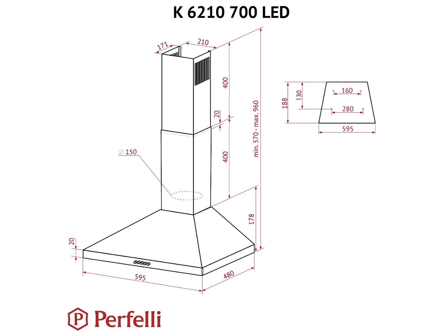 Витяжка декоративна Perfelli K 6210 WH 700 LED — фото 11