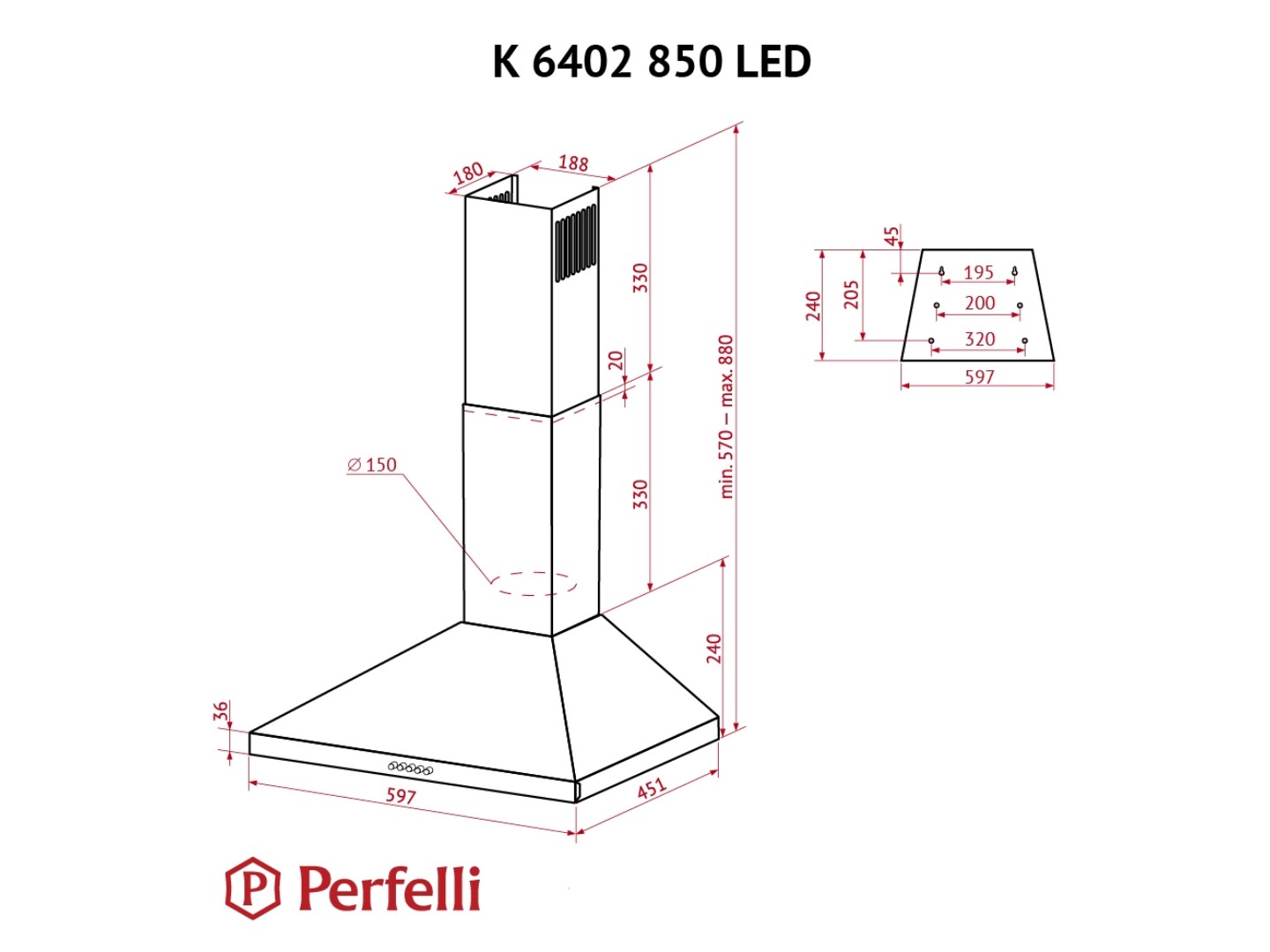 Витяжка декоративна Perfelli K 6402 SG 850 LED — фото 11