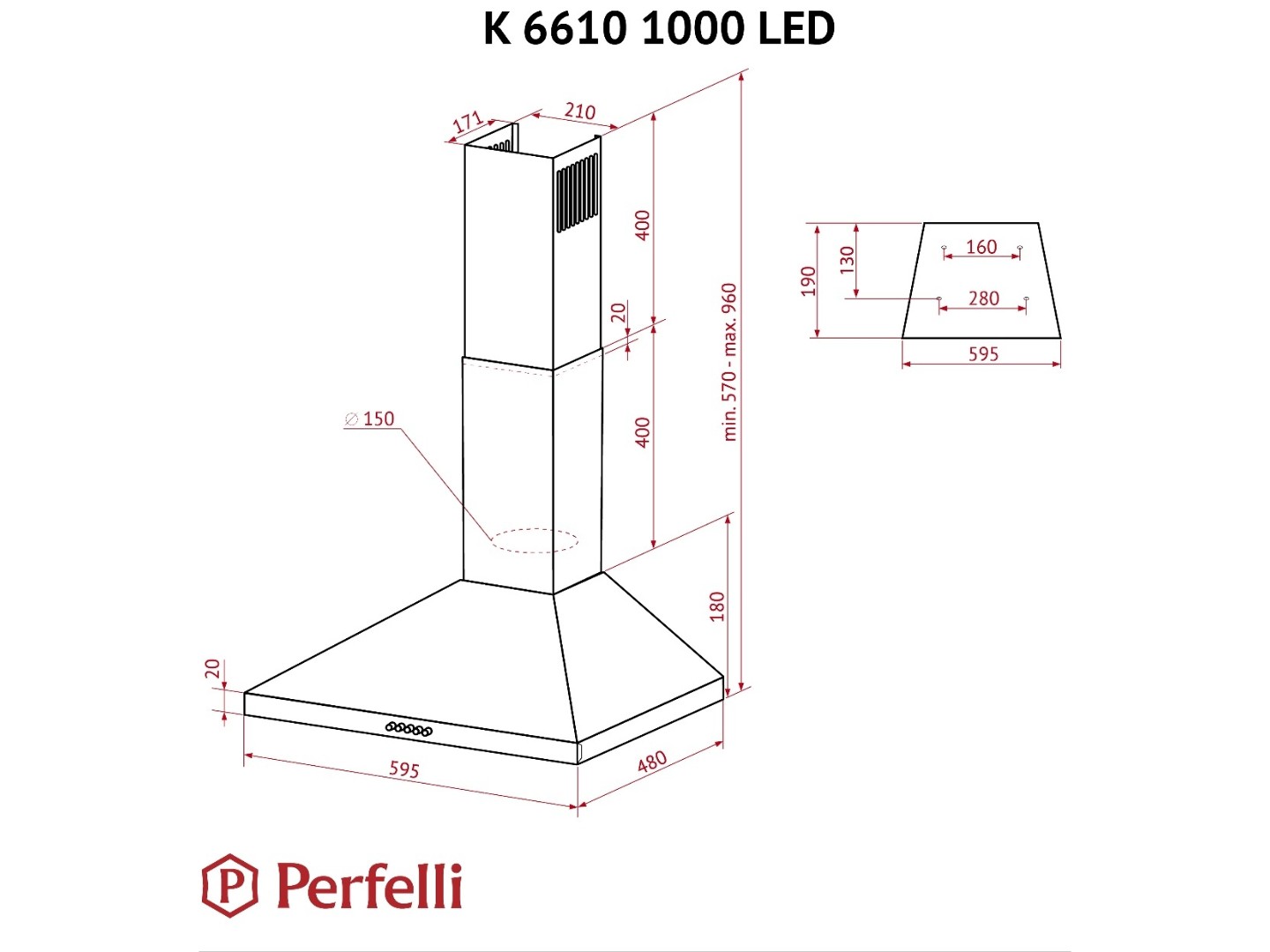 Витяжка декоративна Perfelli K 6610 WH 1000 LED — фото 11