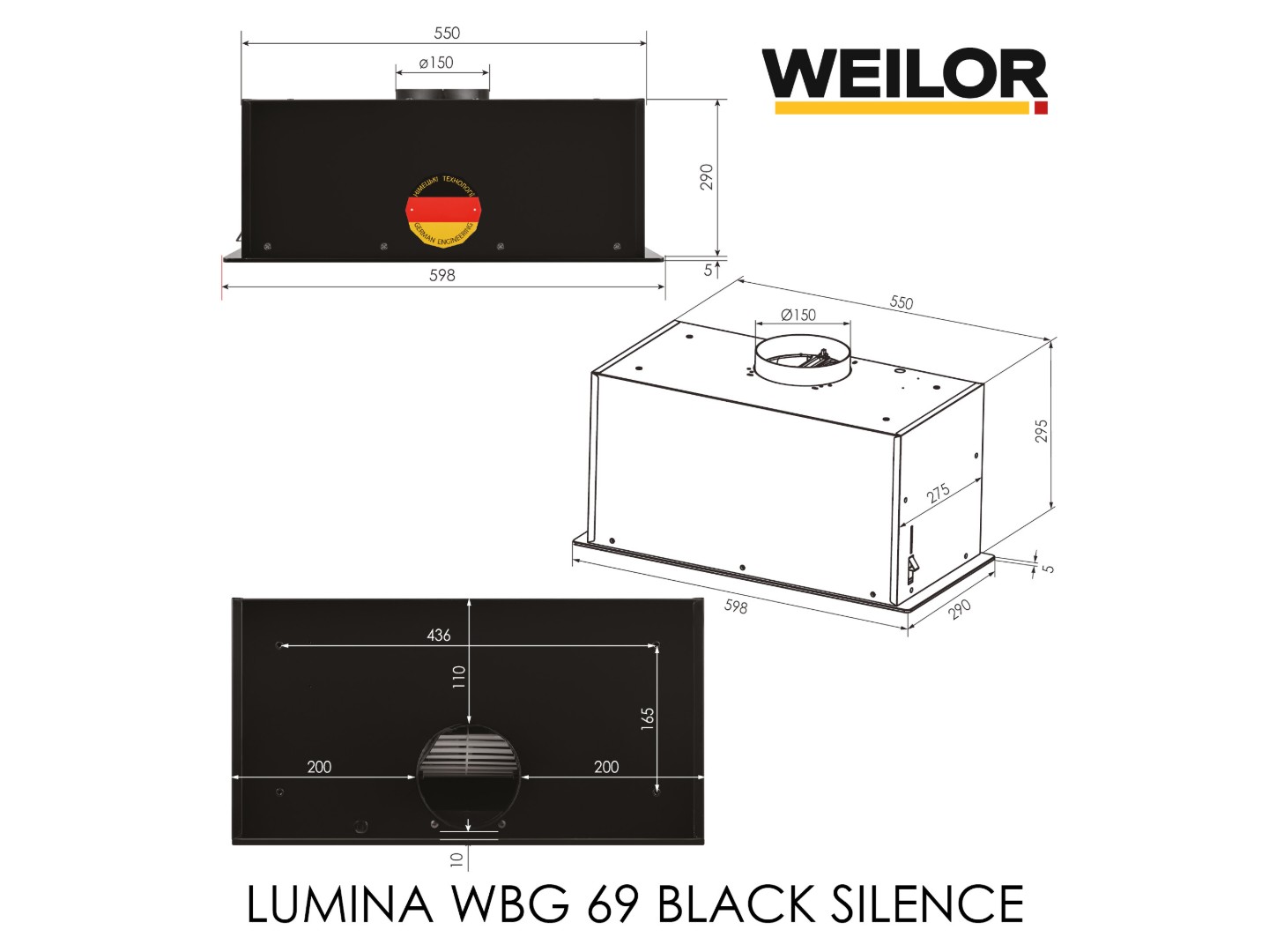 Витяжка вбудована Weilor LUMINA WBG 69 BLACK SILENCE — фото 22