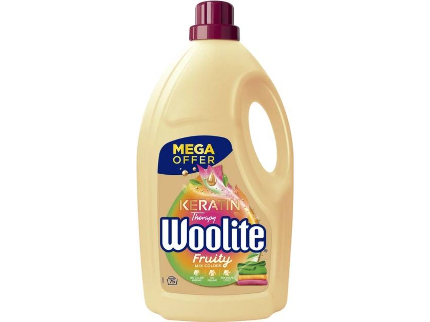 Гель для прання Woolite Fruity з посиленим ароматом для кольорових тканин з кератином, 4,5л — фото 1