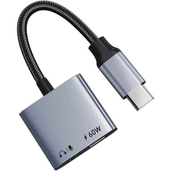 Фото - Переходник аудио Cabletime USB Type-C (M) - 3.5 мм (F) / Type-C (F) PD60W (CPA1G)