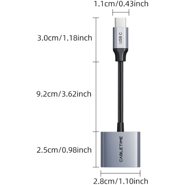 Фото - Переходник аудио Cabletime USB Type-C (M) - 3.5 мм (F) / Type-C (F) PD60W (CPA1G)