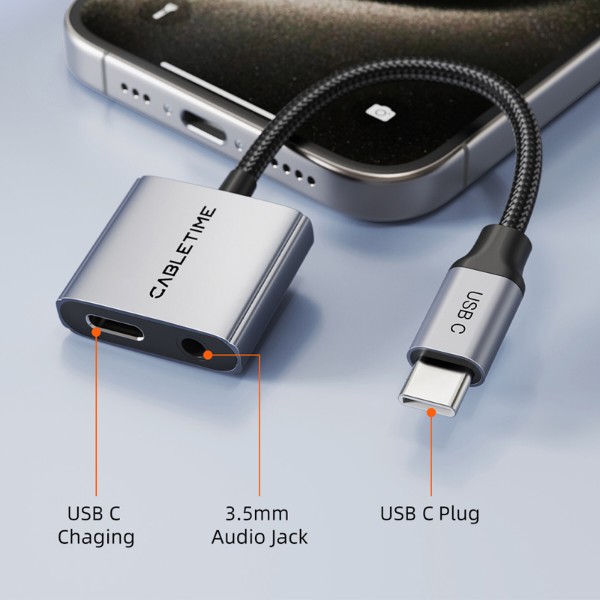Фото - Переходник аудио Cabletime USB Type-C (M) - 3.5 мм (F) / Type-C (F) PD60W (CPA1G)
