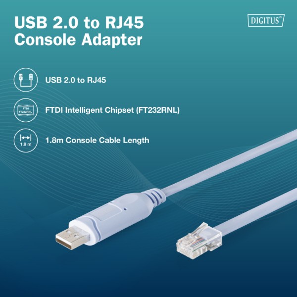 Фото - Перехідник USB-C - Ethernet Digitus USB 2.0 - RJ45 (M/M) 1.8m (DA-70173)