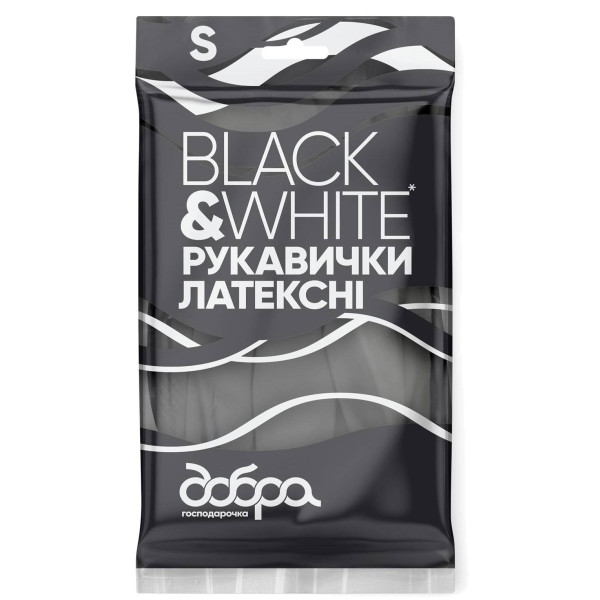Фото - Рукавички латексні Добра господарочка Black&White розмір S (4820086523790)