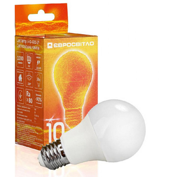Фото - Лампочка світлодіодна Євросвітло 10Вт 4200К A-10-4200-27 Е27 (000038857)