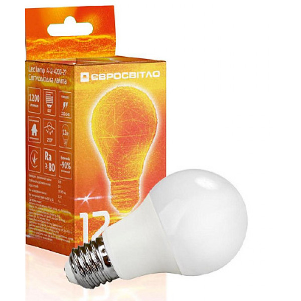 Фото - Лампочка світлодіодна Євросвітло 12Вт 4200К A-12-4200-27 Е27 (000038859)