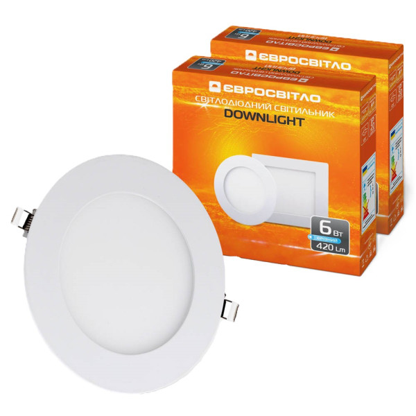 Фото - Светодиодный светильник Євросвітло 6Вт круг LED-R-120-6 6400К 2 шт. (000056841)