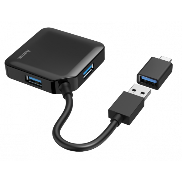 Фото - Хаб USB Hama 4 Ports USB 3.2, USB-C Black (00200116)