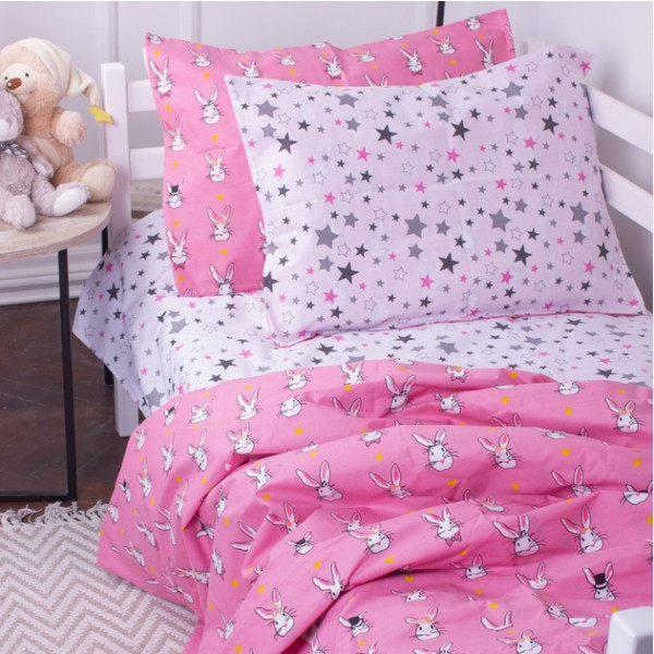 Фото - Комплект постільної білизни дитячий MirSon 143х210 см Kids Time 17-0528 Bunnies pink Бязь (2200007073412)