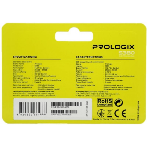 Фото - SSD-накопитель внутренний ProLogix S380 256GB M.2 2280 PCIe 3.0 x4 NVMe TLC (PRO256GS380)