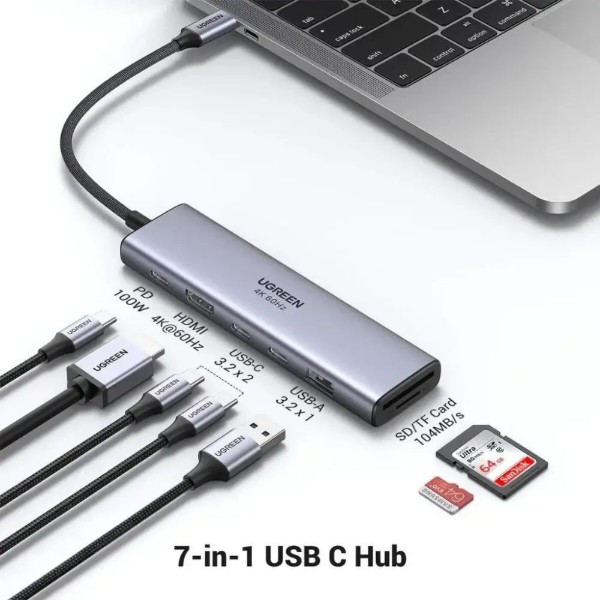 Фото - Хаб USB UGREEN USB3.2 Type-C --> HDMI 2хUSB 3.0 2xUSB-C 100W CM511 (45521)