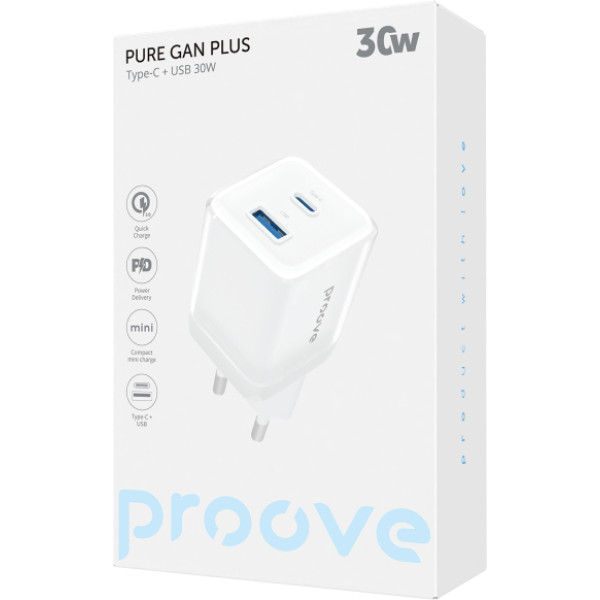 Фото - Мережевий зарядний пристрій Proove Pure GaN Plus 30W (Type-C + USB) White (WCPU30111202)