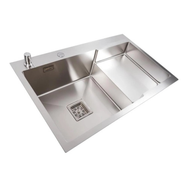 Фото - Мийка кухонна Platinum 78x50С L  нержавійка Handmade (поглиблена полиця, 3.0/1.0 мм)