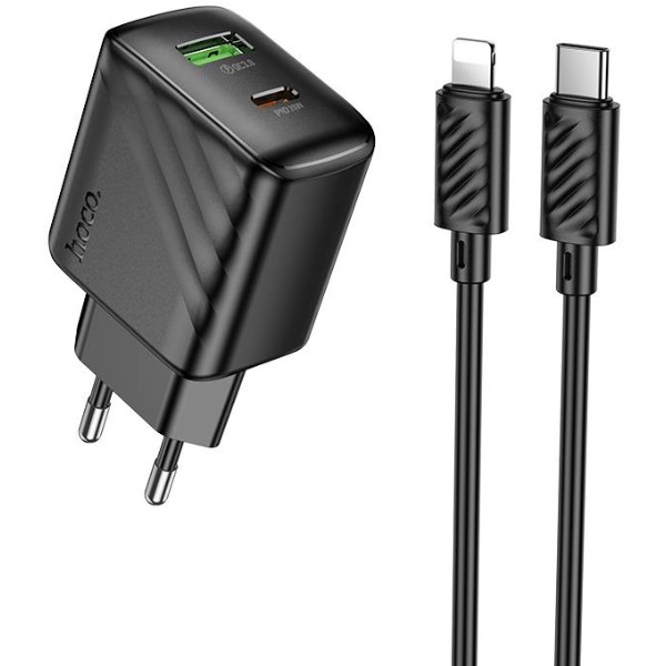 Фото - Мережевий зарядний пристрій HOCO CS25A Rico PD20W+QC3.0 charger set(C to iP) Black (6942007639798)
