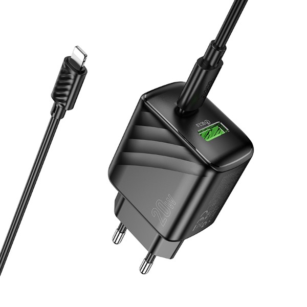 Фото - Мережевий зарядний пристрій HOCO CS25A Rico PD20W+QC3.0 charger set(C to iP) Black (6942007639798)