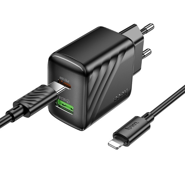 Фото - Мережевий зарядний пристрій HOCO CS25A Rico PD20W+QC3.0 charger set(C to iP) Black (6942007639798)