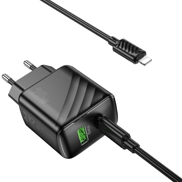 Фото - Мережевий зарядний пристрій HOCO CS25A Rico PD20W+QC3.0 charger set(C to iP) Black (6942007639798)