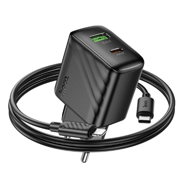 Фото - Мережевий зарядний пристрій HOCO CS25A Rico PD20W+QC3.0 charger set(C to iP) Black (6942007639798)