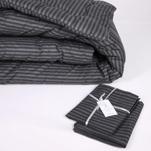 Фото - Одеяло летнее двуспальное евро MirSon антиаллергенное №148 Сolor Fun Line 17-0611 Stripe Black Thinsulate 220х240 + нав. 2 шт. (2200010854152)