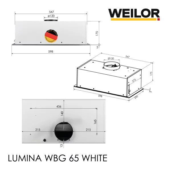Фото - Витяжка вбудована Weilor LUMINA WBG 65 WHITE