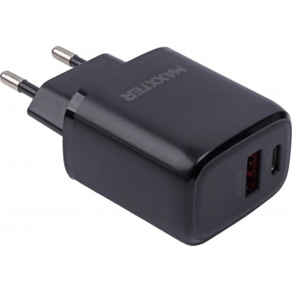 Фото - Сетевое зарядное устройство Maxxter 1 USB-A + 1 Type-C + Кабель Type-C to Type-C PD 18W + QC 18W (WC-QCPD-CtC-01)