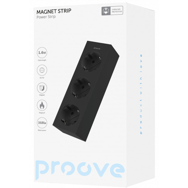 Фото - Мережевий фільтр Proove Magnet Strip (3xAC) 1.6m Black (PSMS25000001)