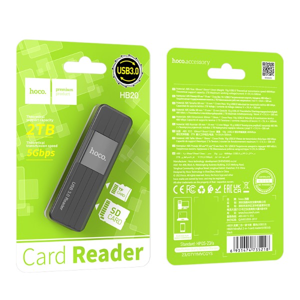 Фото - Кардридер HOCO HB20 Mindful 2-in-1card reader USB3.0 Black (6931474735218)