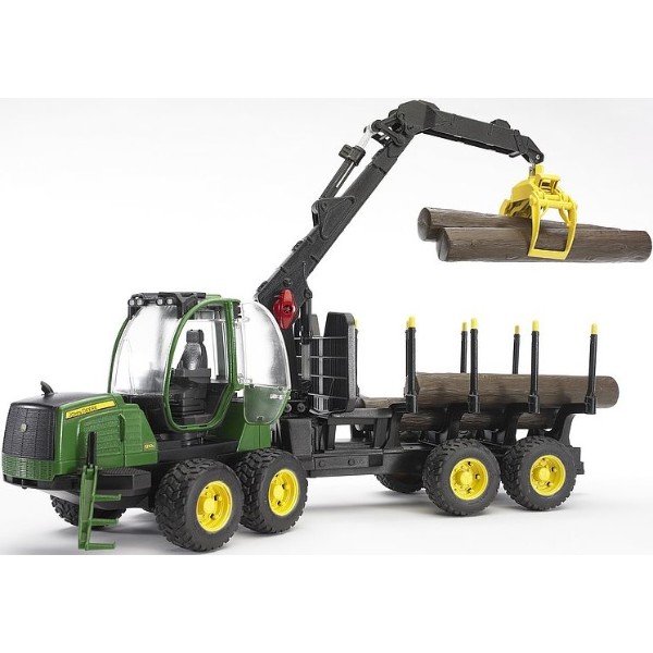 Фото - Наземная строительная техника BRUDER Трактор с системой захвата John Deere с прицепом и бревнами (02133)