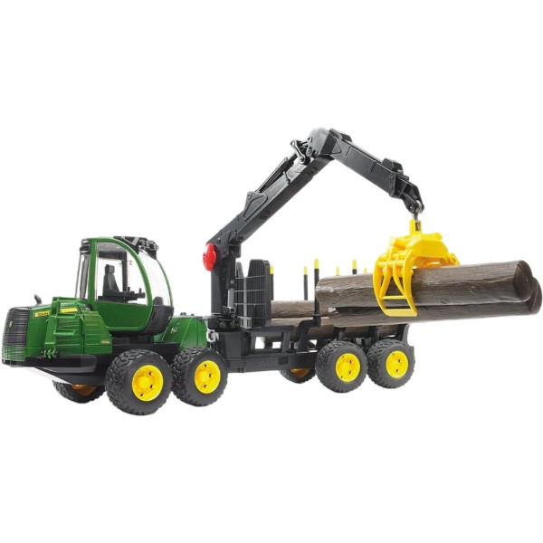 Фото - Наземная строительная техника BRUDER Трактор с системой захвата John Deere с прицепом и бревнами (02133)