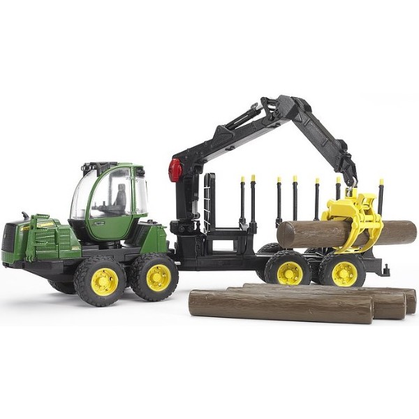 Фото - Наземная строительная техника BRUDER Трактор с системой захвата John Deere с прицепом и бревнами (02133)