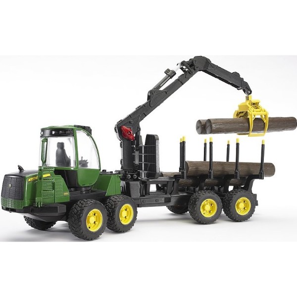 Фото - Наземная строительная техника BRUDER Трактор с системой захвата John Deere с прицепом и бревнами (02133)