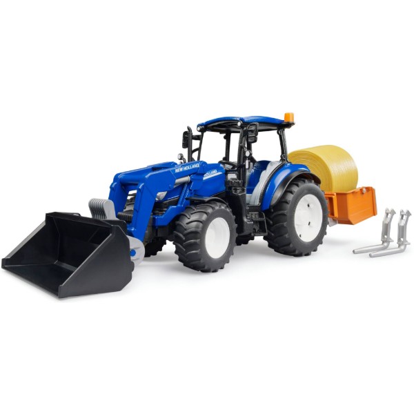 Фото - Наземная спецтехника BRUDER Трактор New Holland T5.121 с передним погрузчиком и аксессуарами (02187)
