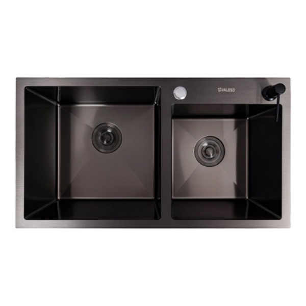 Фото - Мойка кухонная VALESO 78x43 PVD черная на две чаши Handmade (3.0/0.8) Фото - Мойка кухонная VALESO 78x43 PVD черная на две чаши Handmade (3.0/0.8)
