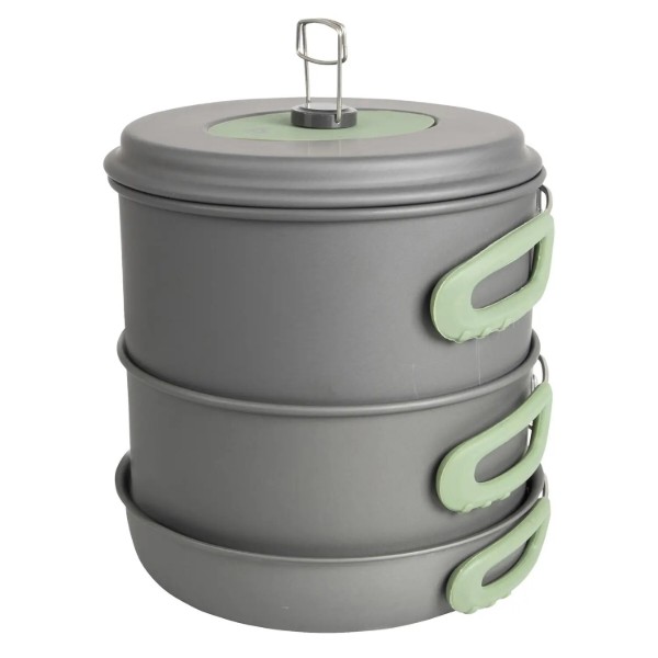 Фото - Набір посуду туристичний Bo-camp Explorer XL 4 Pieces Hard Anodized Grey/Green (2200249)