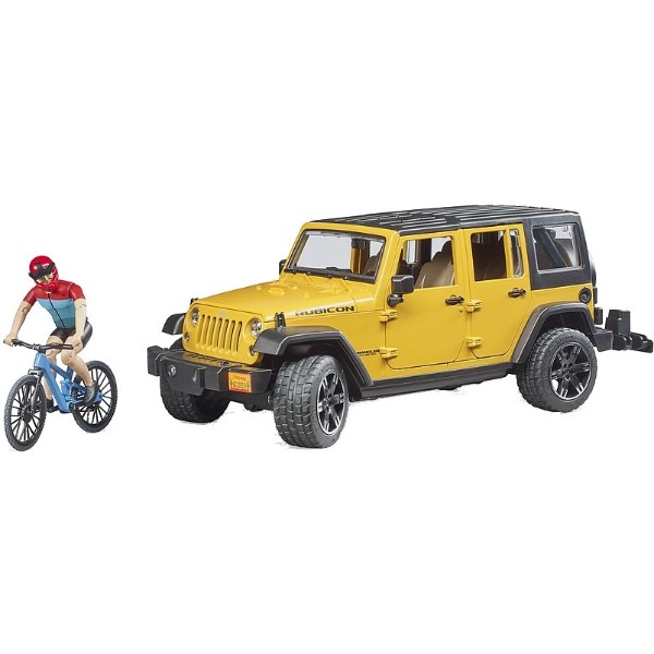 Фото - Автотранспорт BRUDER Джип Jeep Rubicon з фігуркою велосипедиста на гірському байці (39866)