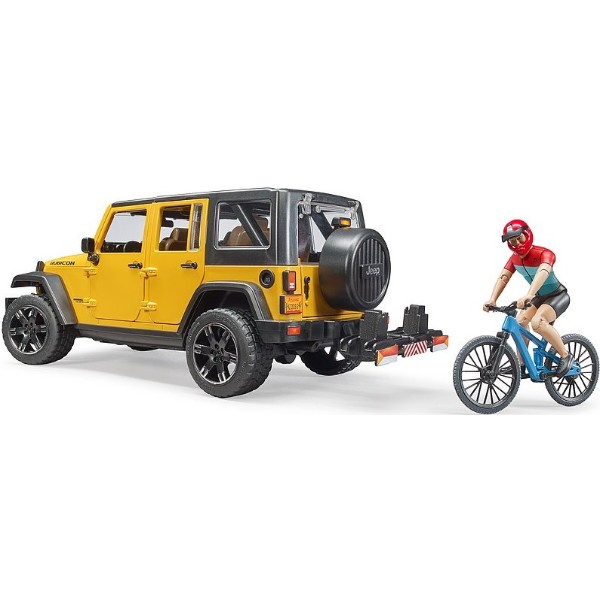 Фото - Автотранспорт BRUDER Джип Jeep Rubicon з фігуркою велосипедиста на гірському байці (39866)