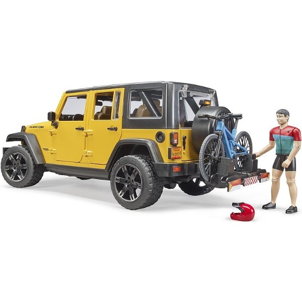 Фото - Автотранспорт BRUDER Джип Jeep Rubicon з фігуркою велосипедиста на гірському байці (39866)