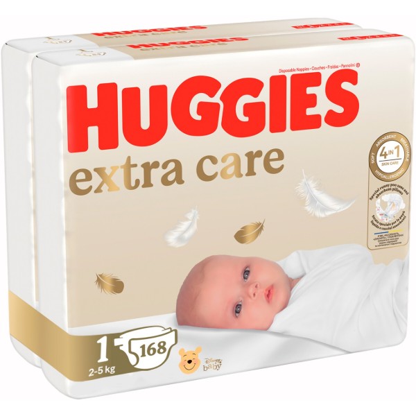 Фото - Одноразові підгузки Huggies Extra Care Розмір 1 (2-5 кг), M-Pack 168 шт. (5029053549620)