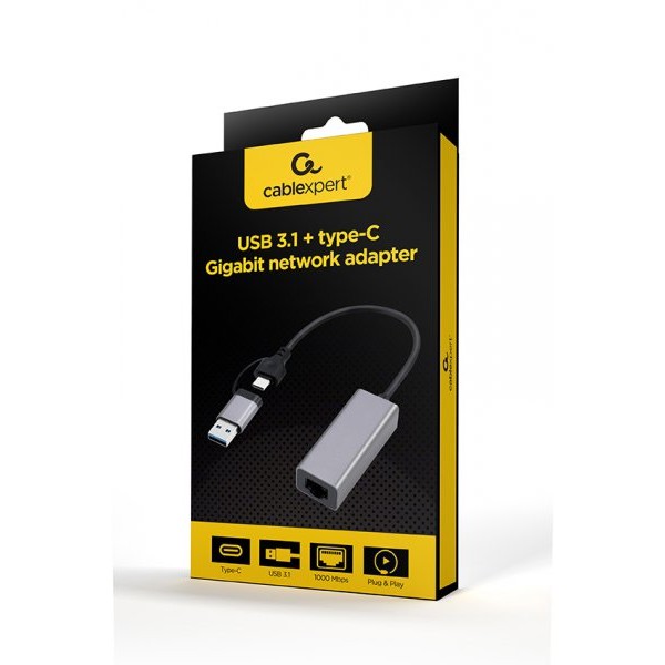 Фото - Переходник USB-C - Ethernet Cablexpert USB type-A / type-C (A-USB3AC-LAN-01)