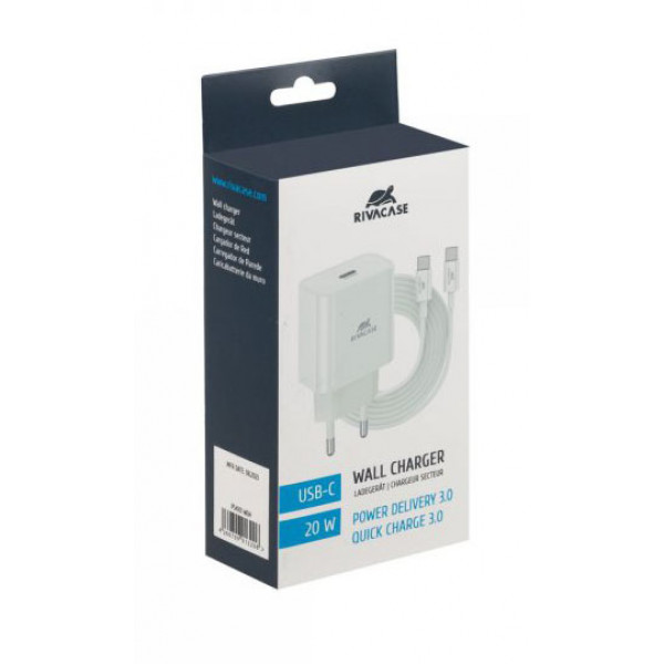 Фото - Мережевий зарядний пристрій RIVACASE 1 USB Type-C White (PS4101 WD4)