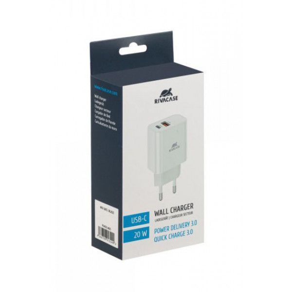 Фото - Мережевий зарядний пристрій RIVACASE 1 USB Type-C White (PS4102 W00)