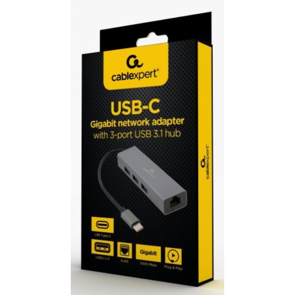 Фото - Хаб USB Cablexpert USB-С на Gigabit Ethernet, 3 Ports USB 3.1 (A-CMU3-LAN-01)