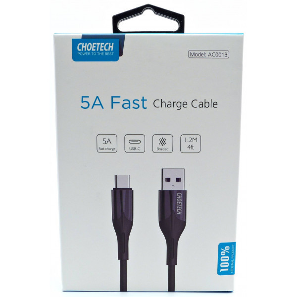 Фото - Кабель синхронізації даних Choetech USB2.0 AM-Type-C M, 1.2m 5A Huawei Supercharge (AC0013)