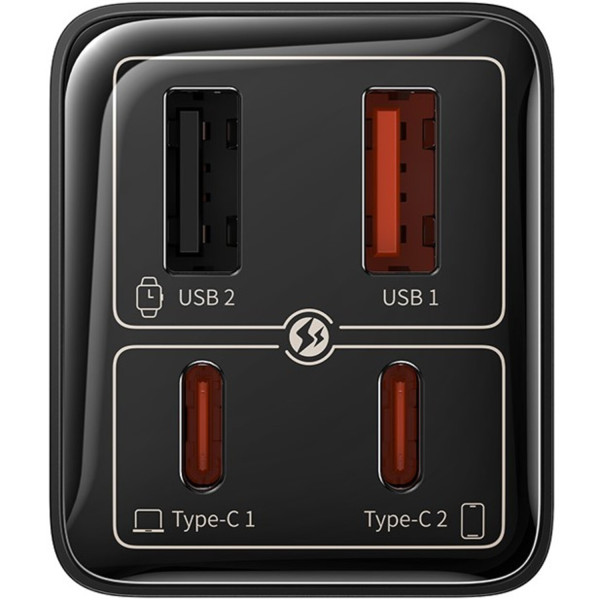 Фото - Мережевий зарядний пристрій Baseus GaN6 Pro Fast Charger 2C+2U 65W EU Cluster Type-C to Type-C 100W 1m Black (P10162701113-00)