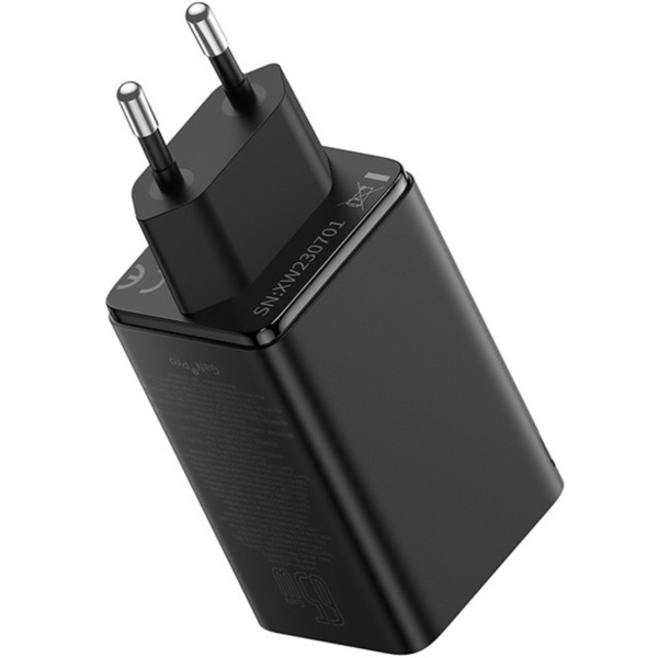 Фото - Мережевий зарядний пристрій Baseus GaN6 Pro Fast Charger 2C+2U 65W EU Cluster Type-C to Type-C 100W 1m Black (P10162701113-00)