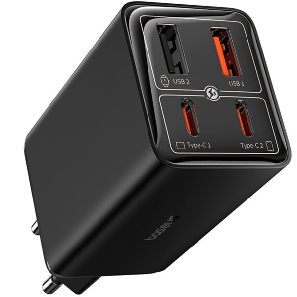 Фото - Мережевий зарядний пристрій Baseus GaN6 Pro Fast Charger 2C+2U 65W EU Cluster Type-C to Type-C 100W 1m Black (P10162701113-00)