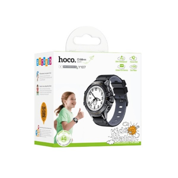 Фото - Детские часы HOCO Y107 4G 32mm 700 mAh IP54 black (6942007666053)