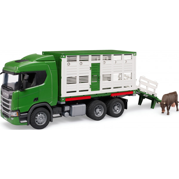 Фото - Наземна спецтехніка BRUDER Scania Super 560R для перевезення тварин з коровою (03548)